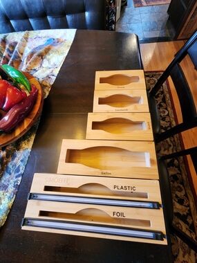 Simoeffe Bamboo Kitchen Organizer Set - Natural Wood Plastic Bag Organizer.